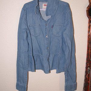 Levi Blue Cropped Ruffle Western Top